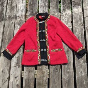 FJORD Fashion Norway pur wool jacket blazer Pewter frog closure floral trim